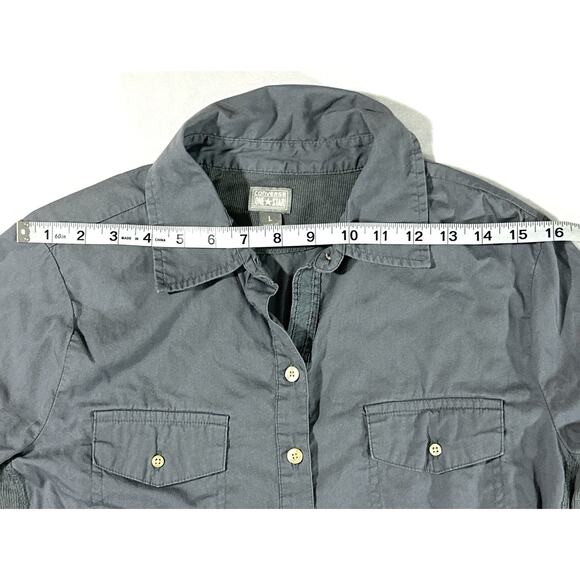 Converse One Star Women’s Button Up Shirt Gray Long Sleeve Stretch Panels Size L - Picture 4 of 8